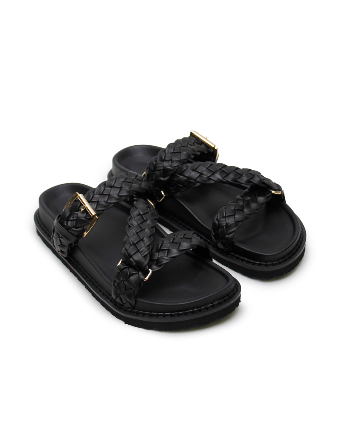 Aki Braided Slide - Black/Gold