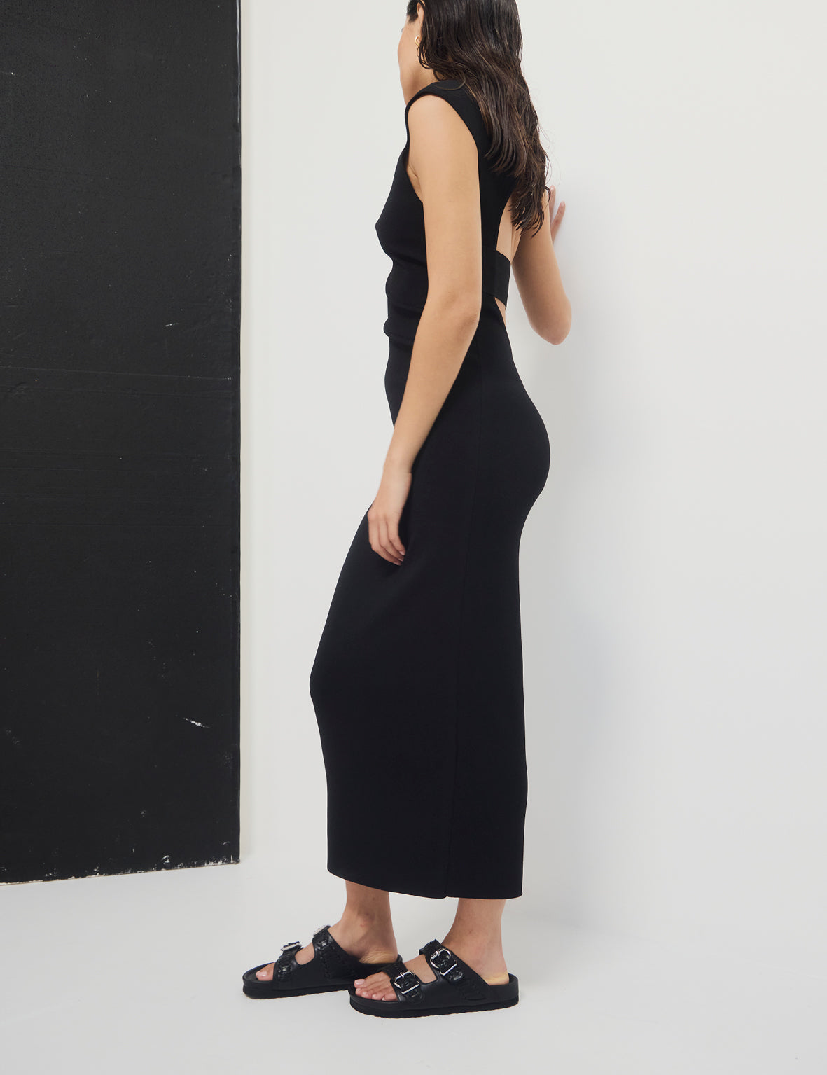 Buckle Sandal - Black Woven/Silver