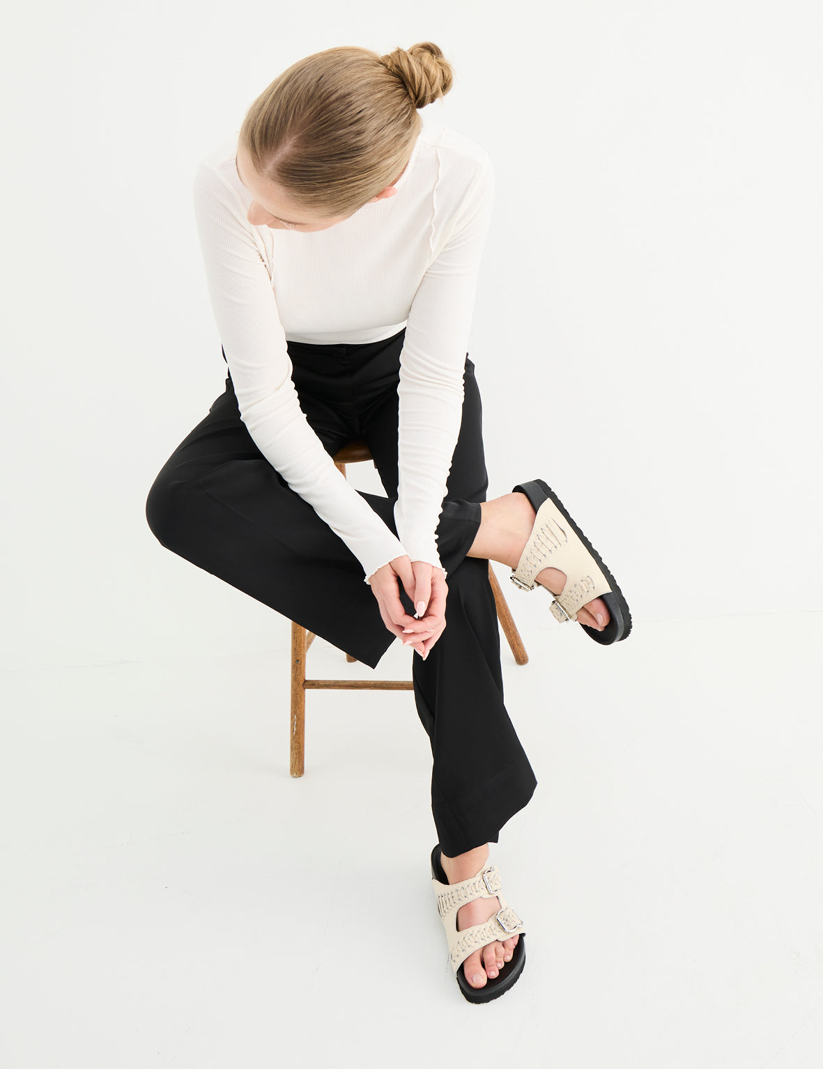 Buckle Sandal - Woven Cream